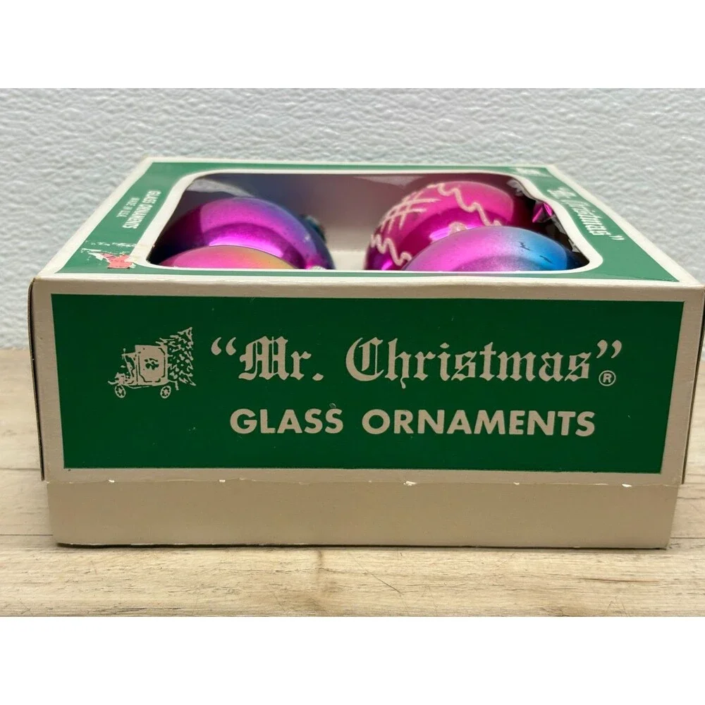 Vtg 1950-60 Set Of 4 Shiny Brite Hand Blown Glass Ball Christmas Tree Ornaments